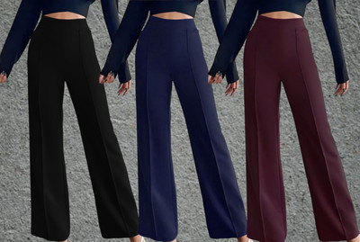 Parona Regular Fit Women Black, Blue, Maroon Trousers