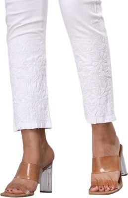 premium chikan Slim Fit, Regular Fit Women White Trousers