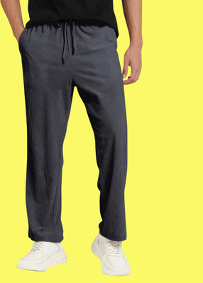 NIVEDANM Solid Men Grey Track Pants