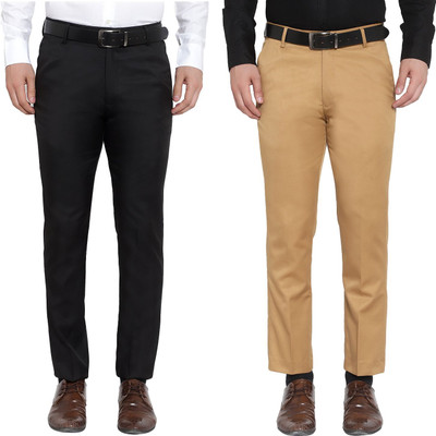 AS FASHION Slim Fit Men Black, Beige Trousers