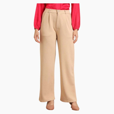 High Glitz Regular Fit Women Beige Trousers