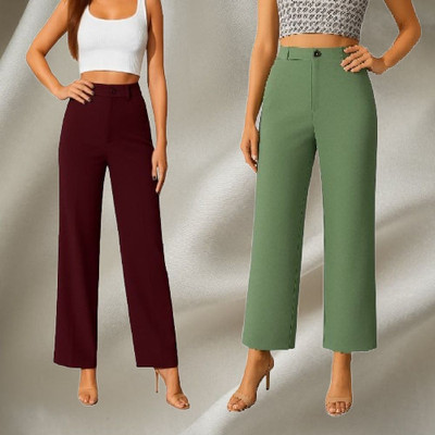 KARIMA INETERNATIONAL Regular Fit Women Maroon, Black Trousers
