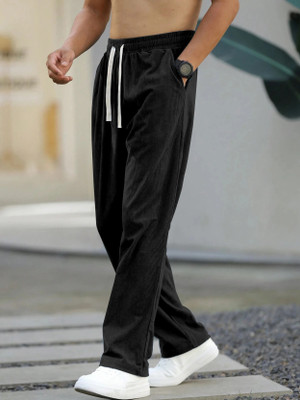 PRAIZY Solid Men Black Track Pants
