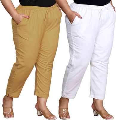 AAVONI Regular Fit Women Beige, White Trousers