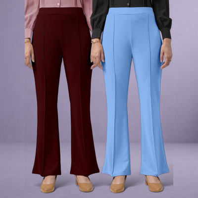 Anitafashion Comfort Fit, Regular Fit Women Maroon, Light Blue Trousers
