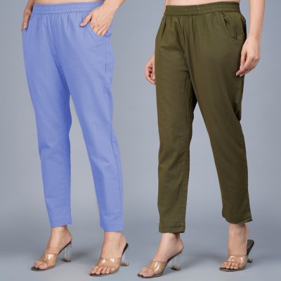 HouseOfCommon Regular Fit Women Light Blue, Dark Green Trousers