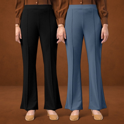 HouseOfCommon Comfort Fit, Regular Fit Women Black, Grey Trousers