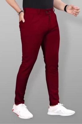 We Perfect Slim Fit Men Maroon Trousers