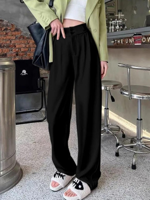 Broadstar Loose Fit Women Black Trousers