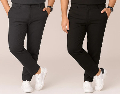 lapataclub Regular Fit Men Black, Grey Trousers
