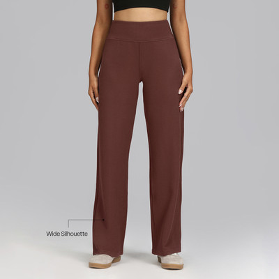 BlissClub RibSupreme Wide Leg Pants - Tall Relaxed Women Maroon Trousers