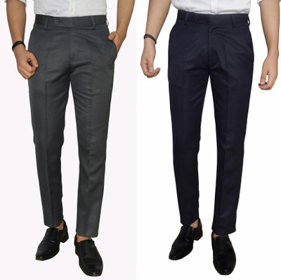 Kundan Regular Fit Men Grey, Dark Blue Trousers