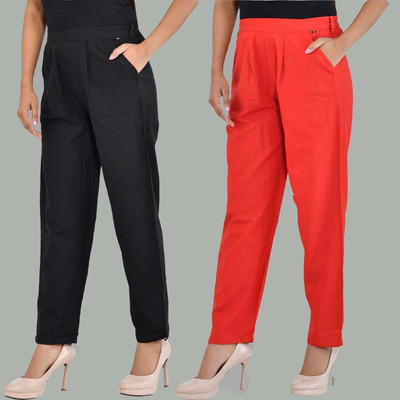 Me Craft Regular Fit Women Red, Black Trousers