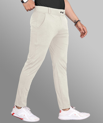 COMBRAIDED Slim Fit Men Cream Trousers