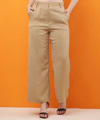 CLOTHINK India Regular Fit Women Beige Trousers