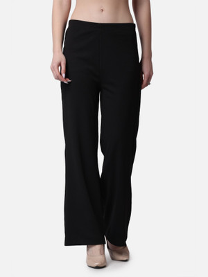 POPWINGS Flared Women Black Trousers