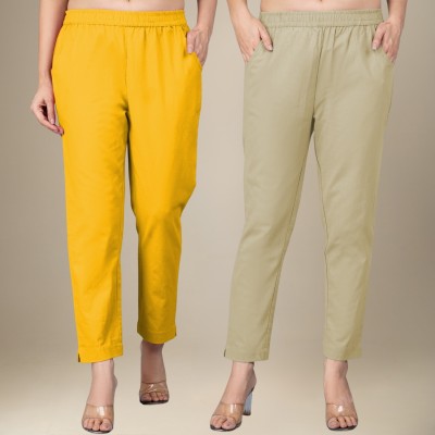 DGSM CRAFT Regular Fit Women Yellow, Beige Trousers