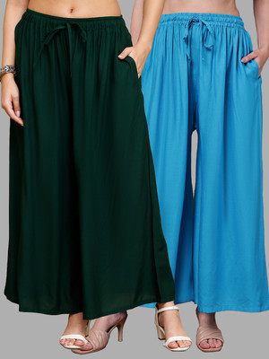 VALLES365 by S.c. Flared Women Blue, Dark Green Trousers