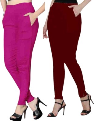 GOODZHUB Slim Fit Women Maroon, Pink Trousers