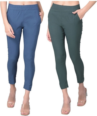 Comfort Lady Regular Fit Women Blue, Dark Green Trousers