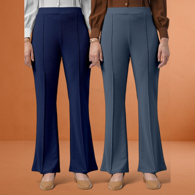 lookskky Loose Fit Women Dark Blue, Grey Trousers