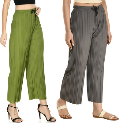 GLOWIC Regular Fit Women Green, Grey Trousers