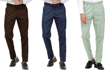 LAHSUAK Regular Fit Men Brown, Blue, Light Green Trousers