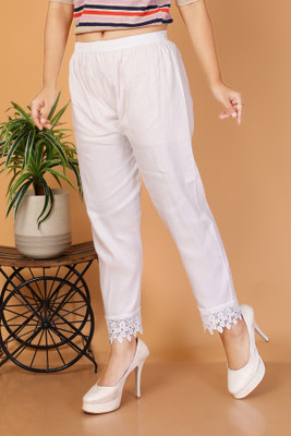 SMSGS Comfort Fit Women White Trousers