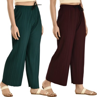 flirty touch Loose Fit Women Maroon, Dark Green Trousers