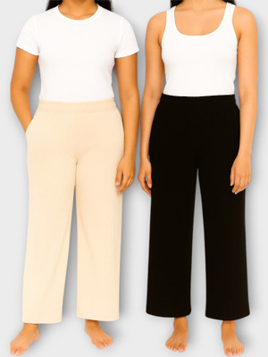 Empracee Comfort Fit Women Beige, Black Trousers