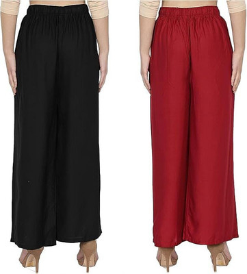 MOKSH Regular Fit Women Black, Maroon Trousers