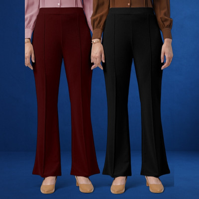 lookskky Comfort Fit, Regular Fit Women Maroon, Black Trousers