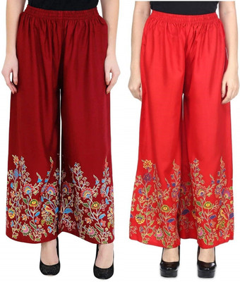 AFFLEON Flared Women Maroon, Red Trousers