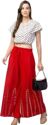 SriSaras Regular Fit Women Red Trousers