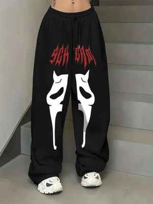 SIXTEENLINES Loose Fit Women Black Trousers