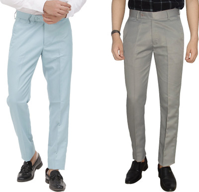 Kundan Regular Fit Men Light Blue, Grey Trousers