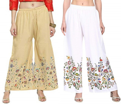 AFFLEON Flared Women Beige, White Trousers