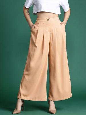Dressberry Flared Women Beige Trousers