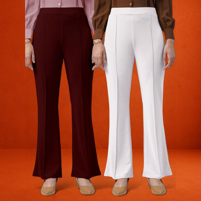 nitafashion Loose Fit Women Maroon, White Trousers