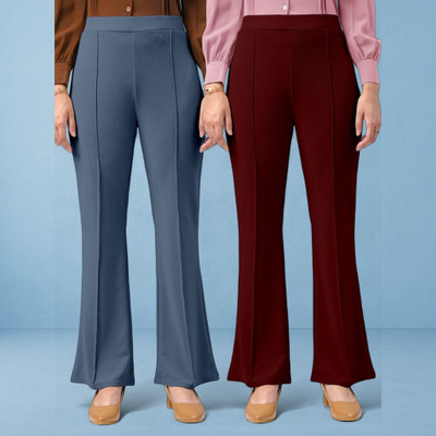 lookskky Comfort Fit, Regular Fit Women Grey, Maroon Trousers