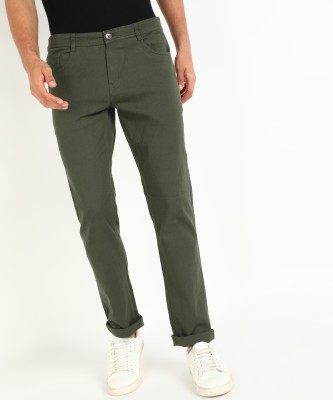 PROVOGUE Slim Fit Men Green Trousers