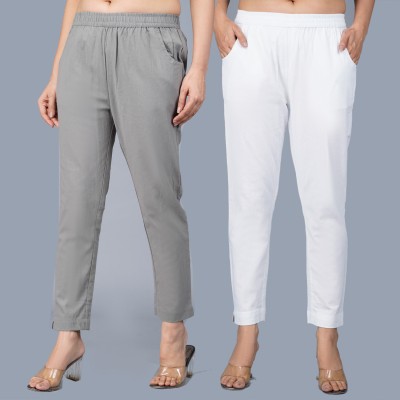 QuaClo Regular Fit Women Grey, White Trousers