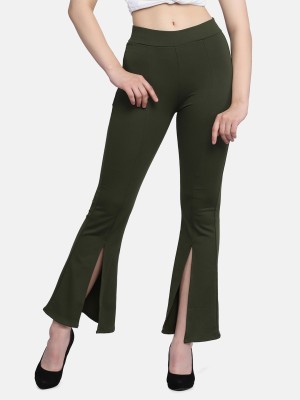 BuyNewTrend Slim Fit Women Dark Green Trousers