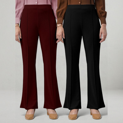 lookskky Loose Fit Women Maroon, Black Trousers