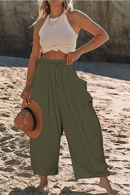 OUTZIDR Relaxed Women Green Trousers