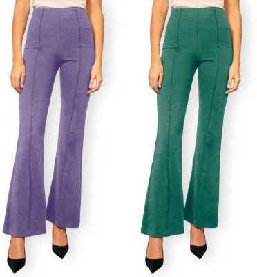 Fabflee Regular Fit Women Purple, Green Trousers