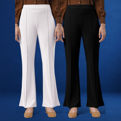 jenile stoor Comfort Fit, Regular Fit Women White, Black Trousers