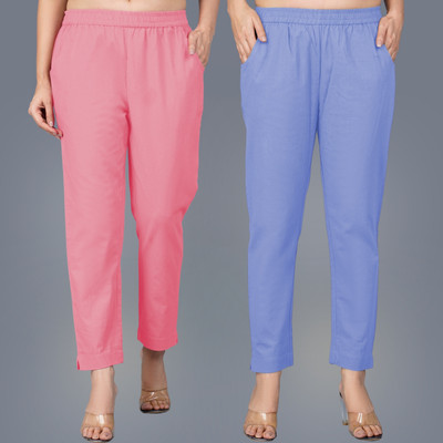 QuaClo Regular Fit Women Pink, Light Blue Trousers