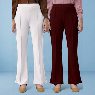 Anitafashion Loose Fit Women White, Maroon Trousers