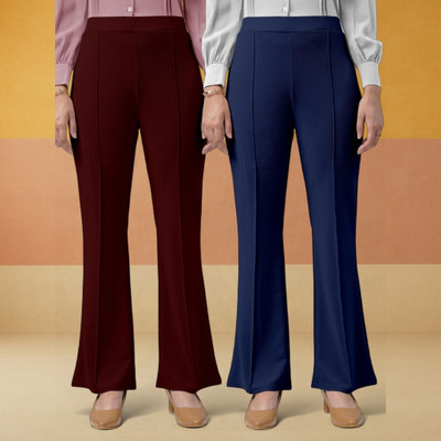 Anitafashion Loose Fit Women Maroon, Dark Blue Trousers